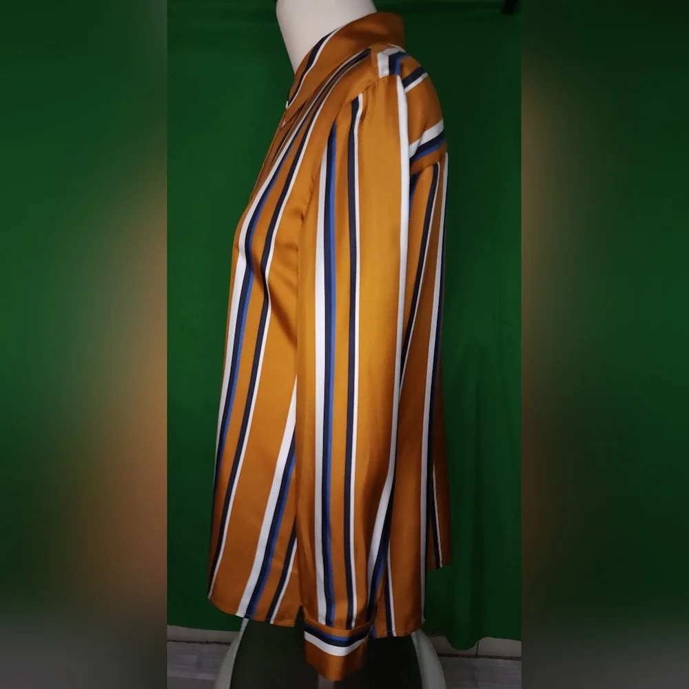 Lafayette 148 New York Womens  Adela Silk Blouse, Gold/White/Blue - Picture 4 of 10